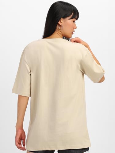 Image of JUNEBERRY Round Neck Drop Shoulder Round Neck Black & White Graphic Printed Pure Cotton Oversized Baggy Fit Half Sleeve T-Shirt for Women & Girls (Sizes: S to 2XL)