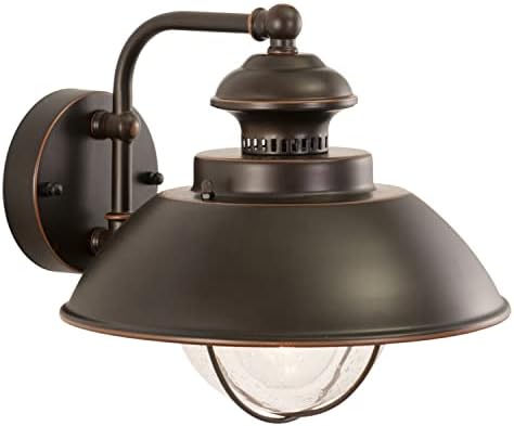 VAXCEL Harwich 10.25 in. H 1-Light Burnished Bronze Coastal Outdoor Wall Sconce Made of Durable Steel, Clear Seeded Glass Shade, LED Compatible, Use for Exterior Porch Patio Front Door or Garage