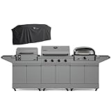 Tytus Anaheim 4-Burner Gas Grill with Two Prep Carts, Pellet Smoker, and Pizza Oven with Cover - Outdoor Cooking Bundle, Quick Assembly, Grill for Outdoor Cooking, Kitchen Island for BBQ