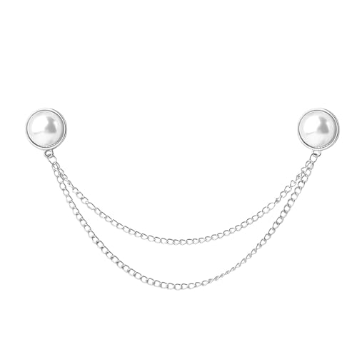 Image of Pearl Brooch Pins Tassel Chain Brooch Collar Pins Lapel Pins for Men Women Dress Shirt Collar Chain Suit Collar Brooch Hanging Chain Lapel Pin for Men Suits Tuxedo Shirt Accessories