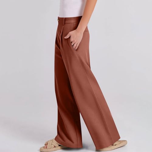 Trousers Pants for Women High Waist Button Trim Straight Leg Pant with Pockets Business Casual Office Work Trousers2