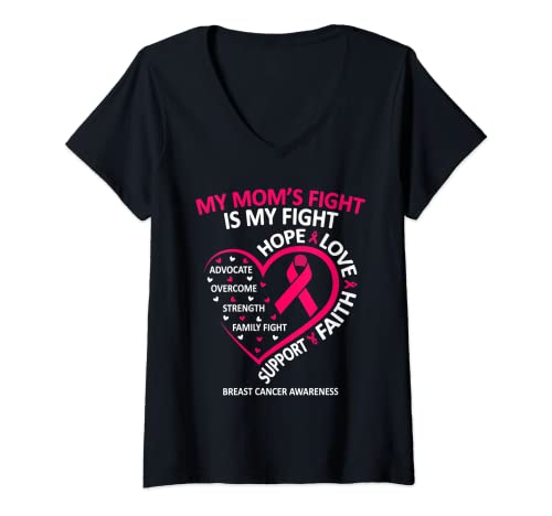 Donna My Mom's Fight Is My Fight Breast Cancer Awareness Mom Maglietta con Collo a V