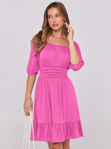 Image of ANRABESS Womens Lantern Short Sleeve Square Neck Casual Flowy Mini Dresses 2026 Holiday Summer Spring Beach Vacation Clothes