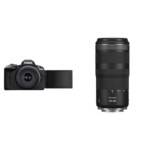 Canon EOS R50 Systemkamera + RF-S 18-45 is STM Objektiv - Spiegellose Kamera & Objektiv RF 100-400mm F5.6-8 is USM Supertele-Objektiv