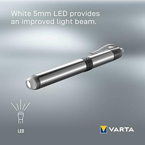 VARTA 16611 Pen Light White 5 mm LED (incl. 1X AAA Longlife Power Battery, Ideal for use in Hospitals, Old People's Homes, Medical Including Practical mounting Option), 1 Count (Pack of 1)