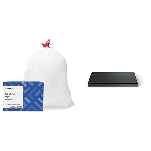 Amazon Brand - Solimo Tall Kitchen Drawstring Trash Bags, 13 Gallon, 200 Count + Amazon Dash Smart Shelf (Medium - 12