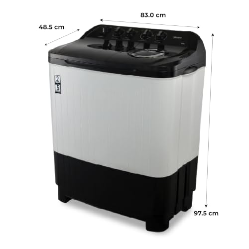 Image of Midea 8kg Semi Automatic Top Load Washing Machine, Dual Wave Pulsator, 1350 RPM High-Speed Spin, Air Dry Spin Lid, Collar Scrubber, Top Load Washer (MWMSA080PDX (KW), Black-White)