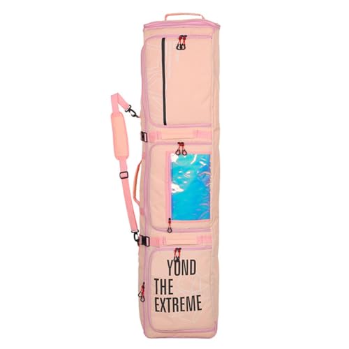 HONSAN スノーボードケース ローラー スノーボード バッグ ホイール付き 150-165cm 調整可能な長さパッド付きバッグ4WAY 大容量 リュック スノーボード ウェア ソックス など収納可 (ピンク)
