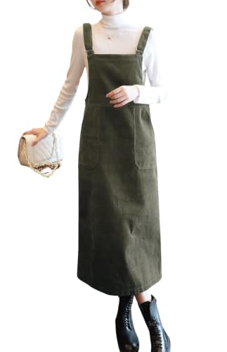 Image of chouyatou Womens Cute Corduroy Adjustable Strap Overall Dress fringe Pinafore Baggy Maxi Long Tank Dress