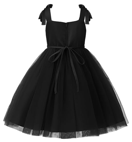 Uhnice Flower Girls Pearl Dress Toddler Tulle Dresses with Bow Shoulder Straps for Wedding Party2