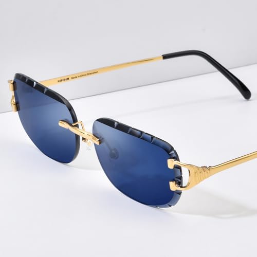 Image of HEPIDEM Rimless Rectangle Zircon Diamonds UV400 Square Sunglasses for Men with Nylon Lens