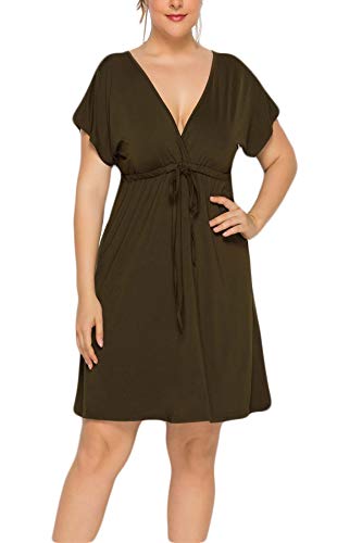 Santwo - Vestido sexy con cuello en V para mujer, manga corta, talla M-4XL