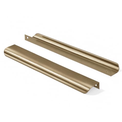 Goldenwarm 10 Pack 10 Inch Finger Pulls Champagne Bronze Handles for Cabinets Silver Dresser Pulls Edge Tab Drawer Hidden Edge Handles Aluminum Alloy Hardware for Kitchen Cupboard