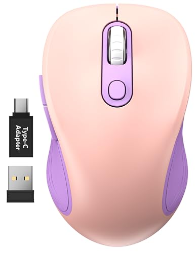 Image of WisFox 2.4G Wireless Mouse for Laptop, Ergonomic Computer Mouse with USB Receiver and Type-C Adapter, 3 Adjustable Levels DPI, 6 Button Cordless Wireless Mice (Purple and Pink, 1 Pack)