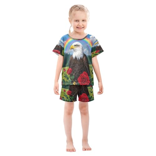 ALAZA Bird Rainbow Rose Tree Pajamas Set Short Sleeve Cotton Sleepwear Summer Pjs 2 Piece 5-14Y3