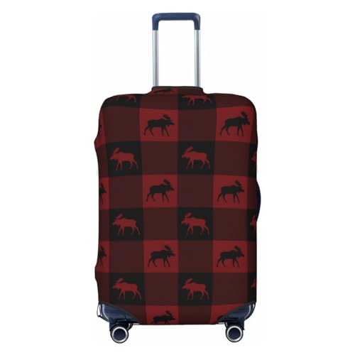 Moose Red Black Plaid Luggage Cover, Protective Washable Suitcase Cover - Travel High Elastic Fibers Suitcase Protector Fits X-Large