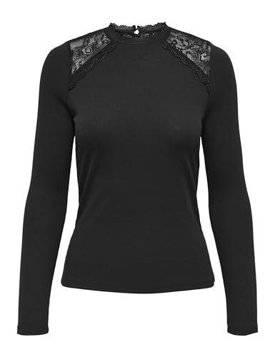 ONLY Onlenea L/S Lace Mix Top Jrs, Negro, XS Mujeres