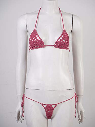 Yizyif Womens Handmade Micro Bikini Set Crochet G Thong String Sexy Lingerie Sets Bathing Swimsuit Watermelon Red Medium thumb #2