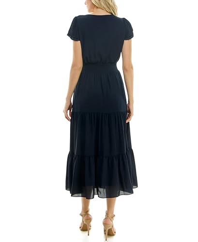Image of Nanette Nanette Lepore Women's Tiered Pull on Fully Lined Dress with Smock Waist and Pleated Flutter Sleeve