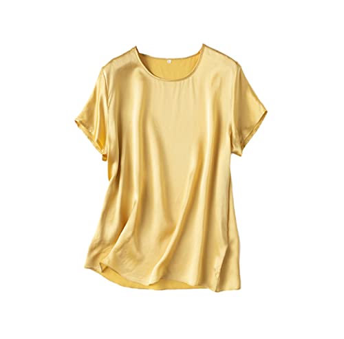 T-shirt en soie véritable femme col rond doré XL | Luxe chic