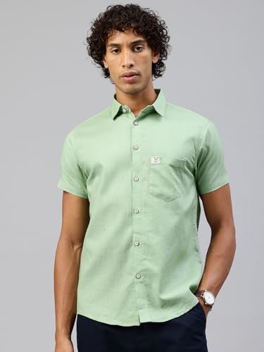 Image of Majestic Man Men Slim Fit Pure Cotton Solid Half Sleeve Casual Shirt