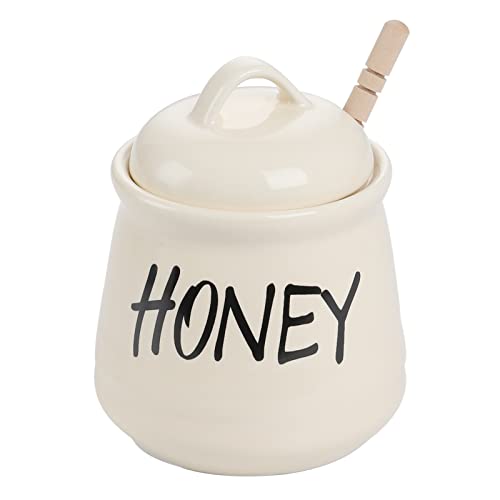 HAOTOP Porcelain Honey Jar with Lid and Honey Dipper 12oz (Beige)