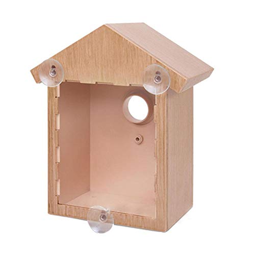 Alician Outdoor Wooden DIY Bird Nest Cage Bird Feeder with Suction Cup Window