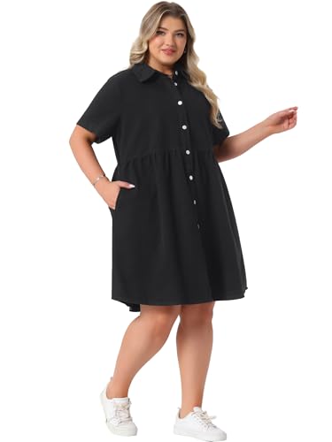 Image of Agnes Orinda Denim Dress for Women Plus Size Button Down Babydoll Sundress Jean Dress with Pockets 2026 Vacation
