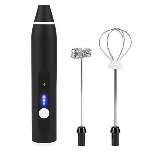 Akozon Espumador de Leche Eléctrico Recargable por USB, Versátil, de 3 Velocidades, Mezclador de café Portátil para café con Leche, Chote Caliente y Huevos con Menos Batidores de Acero