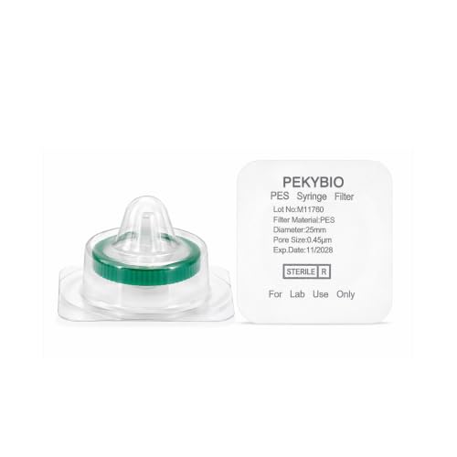 Image of PEKYBIO Sterile Syringe Filter, 25mm PES Filtration 0.45μm Pore Size with Green Smooth Ring, Individually Packed for Lab, Pack of 10