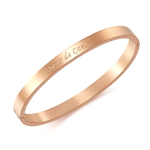 RWQIAN Inspirational Phrases Jonc Bracelet Message Femme Personnalisé Bracelet Plusieurs Messages au Choix,Jonc Fin en Acier Inoxydable Bracelet Soeur de Coeur Cover
