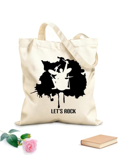 XIARON Bolsas de lona con estampados personalizables Baterista Blot Músico Rockero Estrella de la batería Tela de 340g/m² de grosor Eslogan personalizable M Negro
