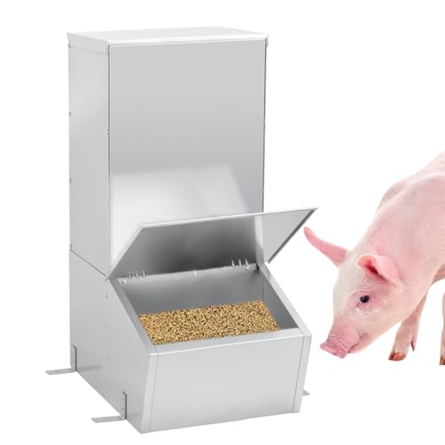 Hog Feeder Heavy Duty Galvanized Steel Pig Trough 1.5 Bushel Single Door Automatic Pig Feeder Multipurpose Livestock Trough for Supplemental Feeding (Single Door)