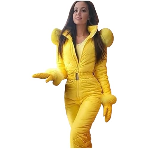 Traje Nieve Mujer   Pantalones De Exterior Termico Pantalon Ski Mujer Pantalón Impermeable Ajustable con Multibolsillos Ropa Ski Mujeres Cálidos Senderismo Pantalones Nieve Amarillo XXL