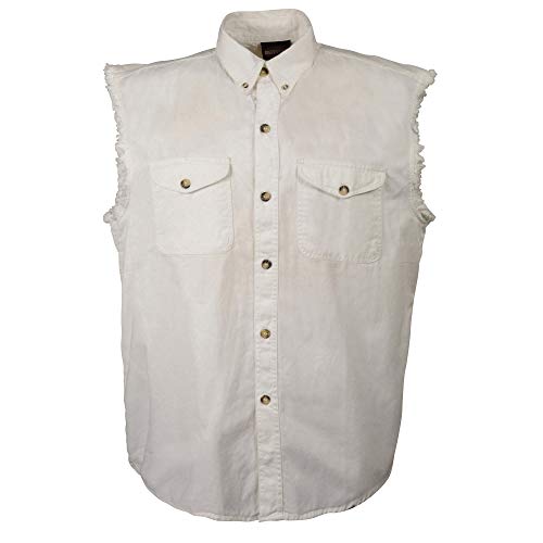 Mens Classic Light Weight Cotton Cut Off Button Down Sleeveless Shirt with Frayed Sleeves Many Colors4