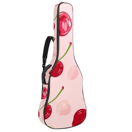 Borsa per chitarra da 104 cm doppia tracolla regolabile custodia per acustica stampa ciliegia impermeabile panno Oxford in spugna spessa Stampa Ciliegia 42.9x16.9x4.7 in Design rosa