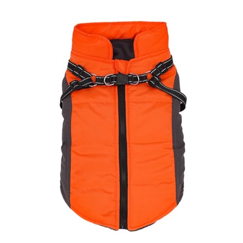 Morycat犬服 秋冬 背中開き Dカン付 ダウンベスト風ジャケット 厚手 袖なし ドッグウエア 保温 防寒 可愛い 猫服 綿服 暖かい 洋服 お散歩 お出掛け 小中型犬 (オレンジ,2XL)