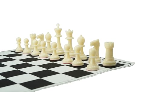 Image of 18'' X 18'' Professional Tournament Chess Set with Black Vinyl Foldable Chess Board Game with Solid Plastic Pieces with Extra Queens and Black Bag