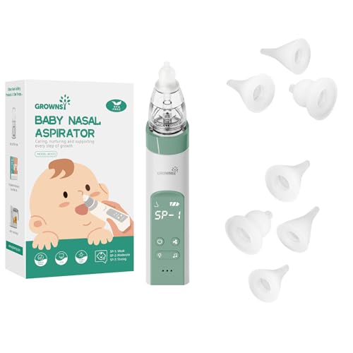 Image of Baby Nasal Aspirator Green with 7 Food-Grade Silicone Replacement Nozzles, Nose Sucker for Baby, Automatic Nose Sucker for Infants, Rechargeable, with Music & Light Soothing Function