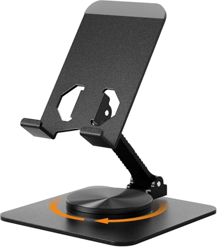 Euqvunn Support Téléphone Bureau [Rotation à Clic 360°], Réglable en Hauteur Multi-Angles Porte Telephone, Pliable Telephone Bureau, Universel pour Tous Les...