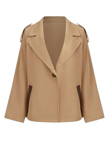 Women's Cropped Trench Coat Notch Lapel Long Sleeve Blazer Casual Short Jacket Fall Fashion Outerwear with Pockets2