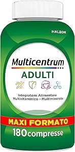 Multicentrum Adulti Integratore Alimentare Multivitaminico Completo Vitamine e Minerali per Adulti, con Vitamina B, D e C, Combatte Stanchezza e Affaticamento, maxi formato 180 Compresse