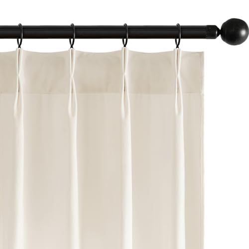 MIULEE Ivory Velvet Curtains 96 inches Long, Pinch Pleated Blackout Drapes with Hooks, Cream Thermal Insulated Pinch Pleat Panels for Bedroom Living Room, 2 Panels
