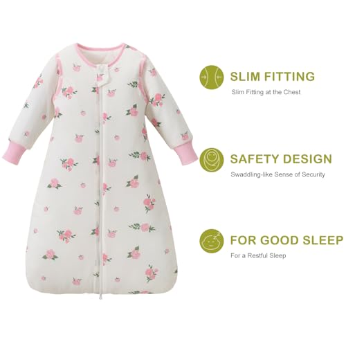 Image of Baby Sleep Sack 3.5 TOG Cotton Bloom L | 100% Cotton thick winter baby sleep sack with detachable sleeves, gentle on baby's skin, warm cozy sleep comfort for 18-36M