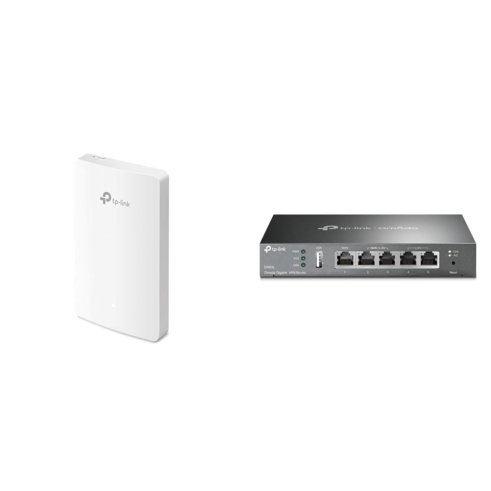 TP-Link Omada EAP615-Wall Point d'accès WiFi 6 AX1800 Murale, 4 Ports Ethernet Gigabit & ER605 Omada Routeur VPN Gigabit, 5 Ports Gigabit, Intégré au SDN Omada, Accès au Cloud
