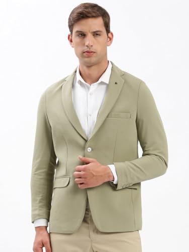 Image of SHOWOFFFF Men Solid Single Breasted Casual Blazer | Notched Lapel Full Sleeves Cotton Blazer for Mens | Slim Fit Regular Length Blazer for Men's