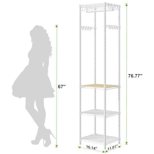 Image of R1 Heavy Duty Clothes Rack with Storage Shelves, 448 Lbs Load, White