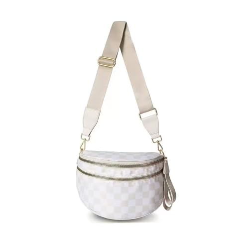 Sac à bandoulière à carreaux nylon beige grand format contre le désordre