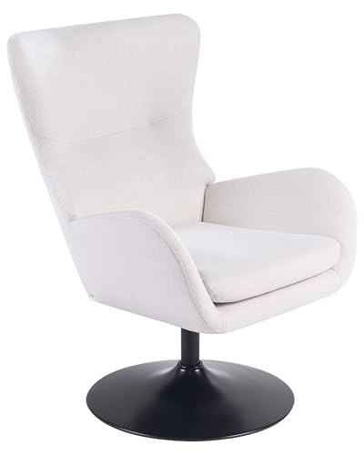 Beliani Fauteuil en Tissu Pivotant à 360° Pied Massif en Fer Noir Coussin d'Assise Blanc Cassé Vigge