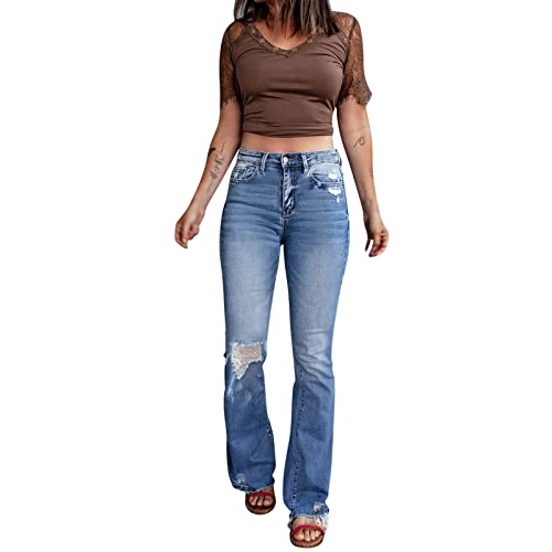 Jean déchiré pour femme coupe ajustée stretch avec fermeture éclair